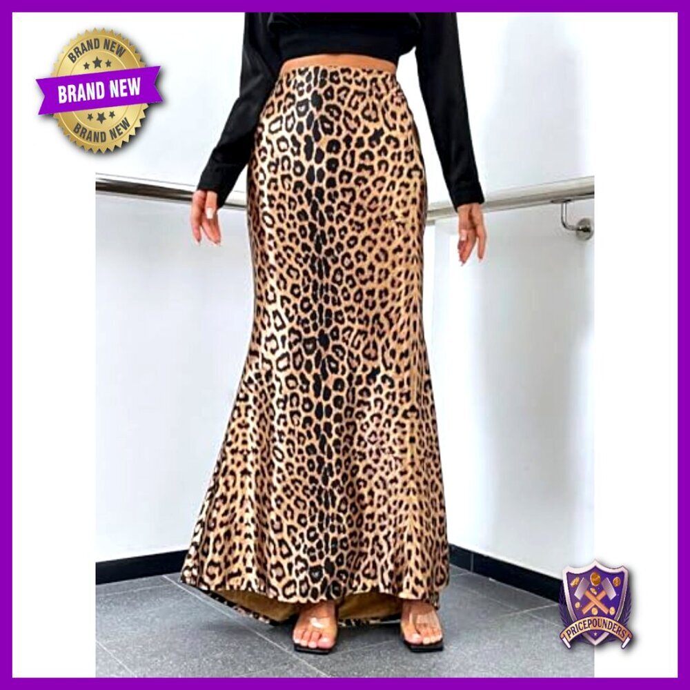 High Waist Maxi Skirt Leopard Print Skinny Fit Long Skirt Polyamide - Picture 3 of 6